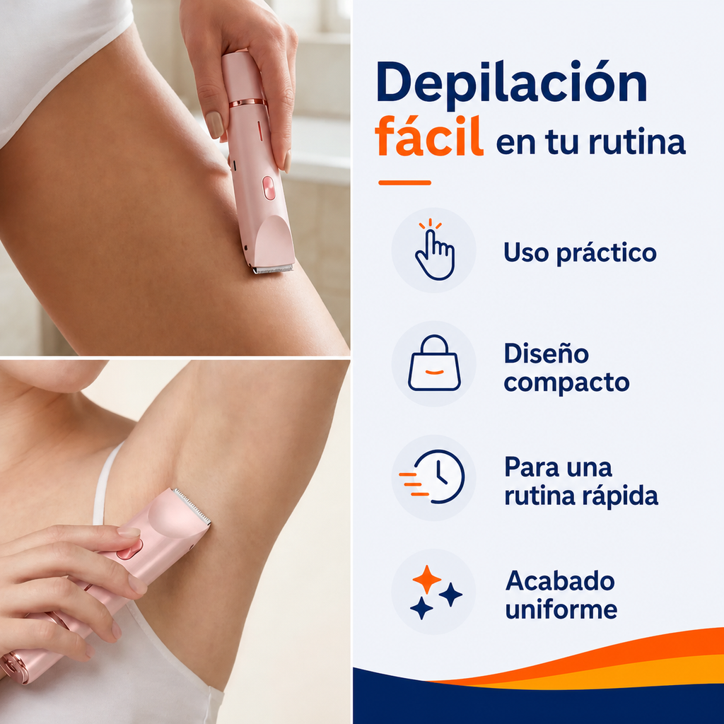 Mujer usando la depiladora electrica rosada en la pierna y en la axila