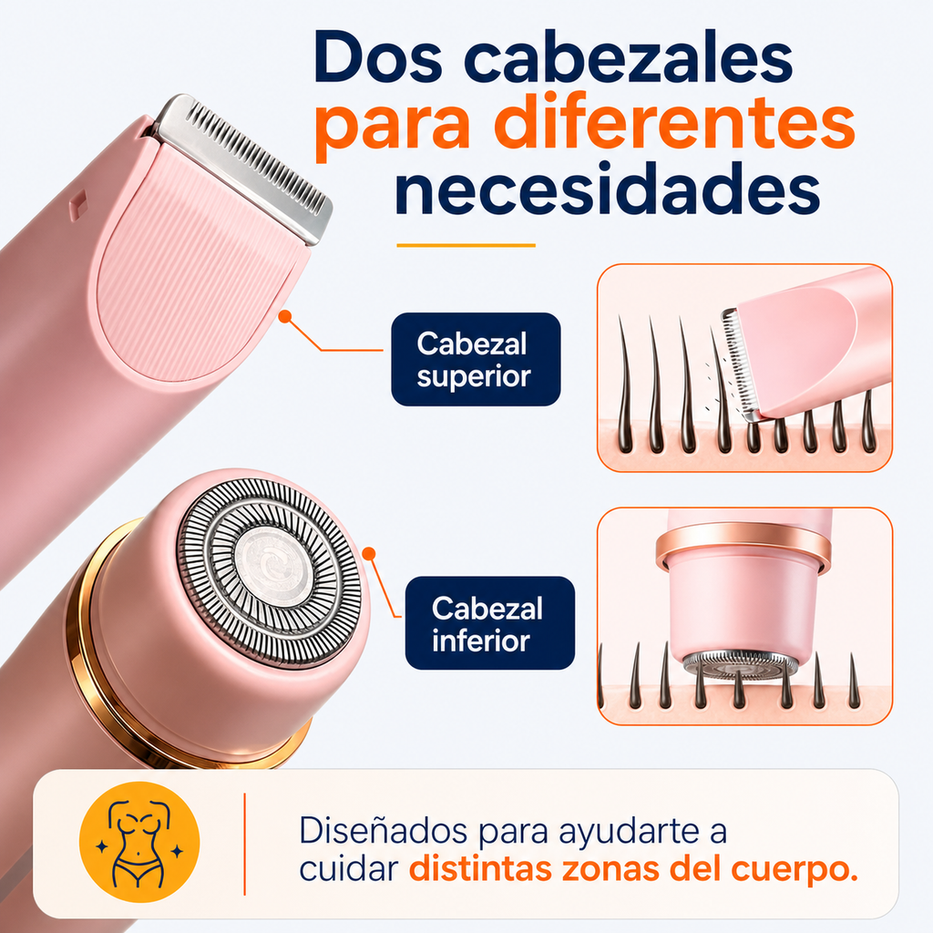 Detalle de los dos cabezales de la depiladora electrica